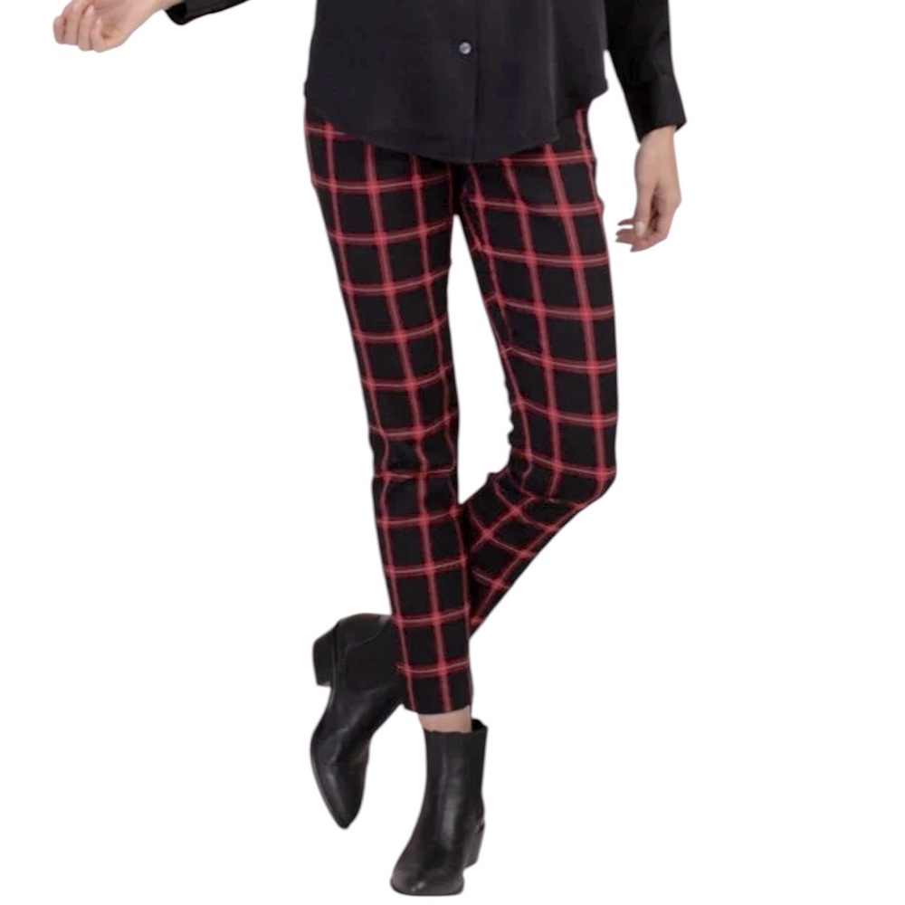 TRINA TURK Women's Plaid Montebello Dress Ankle Pants Black & Red Size 2 holiday